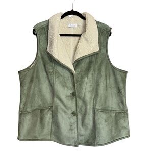 Denim&Co Sage Green Vest with Cream Sherpa Lining 2X